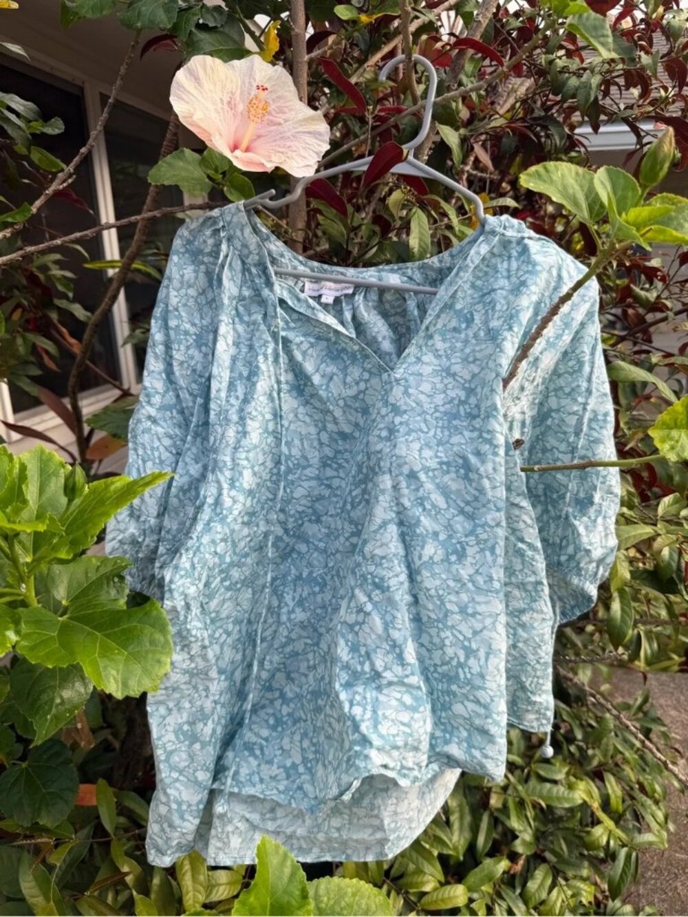HOUSE OF HARLOW 1960 Martine Seafoam print puff sleeve 100% cotton blouse - Picture 2 of 2
